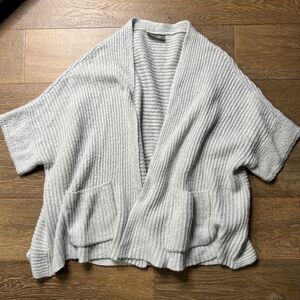 Wooden Ships Mohair Blend Short Sleeve Cardigan Sweater S/M Soft Gray Boxy